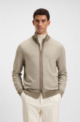 Knitted cardigan in virgin wool and cotton, Light Brown