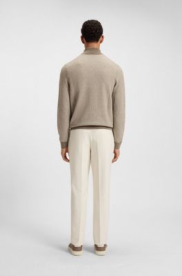 Knitted cardigan in virgin wool and cotton, Light Brown