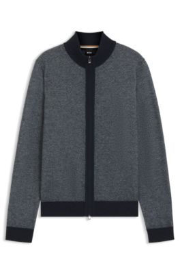 Knitted cardigan in virgin wool and cotton, Dark Blue