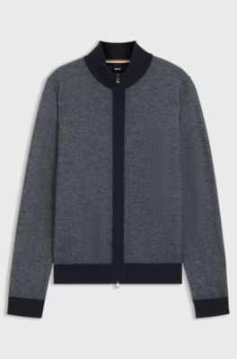 Knitted cardigan in virgin wool and cotton, Dark Blue
