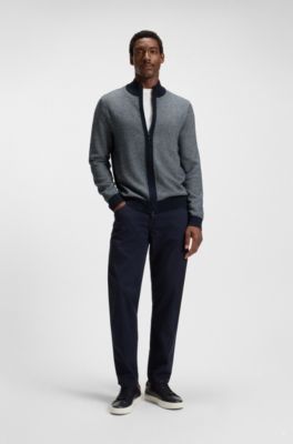 Knitted cardigan in virgin wool and cotton, Dark Blue