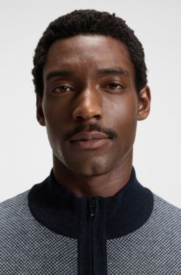 Knitted cardigan in virgin wool and cotton, Dark Blue