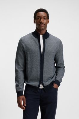 Knitted cardigan in virgin wool and cotton, Dark Blue