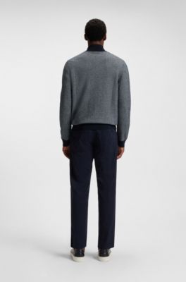 Knitted cardigan in virgin wool and cotton, Dark Blue