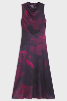Printed-silk dress with draped neckline, Patterned