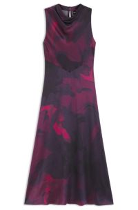 Printed-silk dress with draped neckline, Patterned