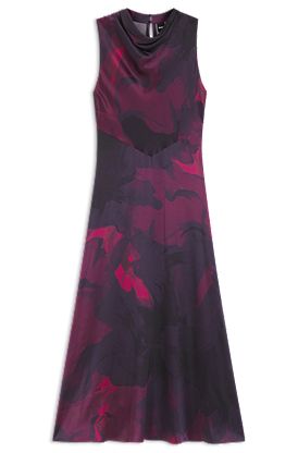 Printed-silk dress with draped neckline