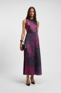 Printed-silk dress with draped neckline, Patterned