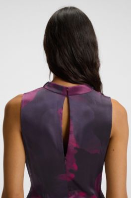 Printed-silk dress with draped neckline, Patterned