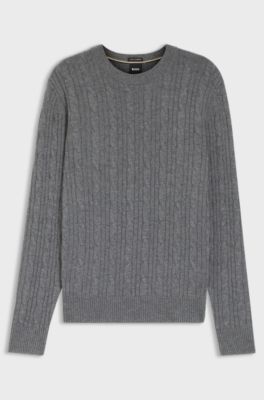 Pull en maille torsad&eacute;e de laine et cachemire, Gris