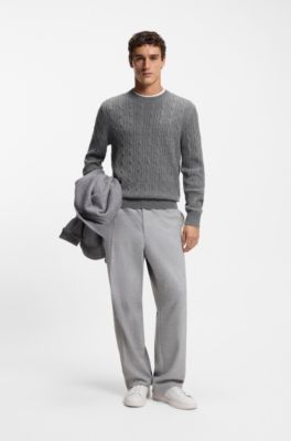 Pull en maille torsad&eacute;e de laine et cachemire, Gris