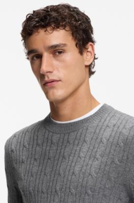 Cable-knit sweater in wool and cashmere, Grey