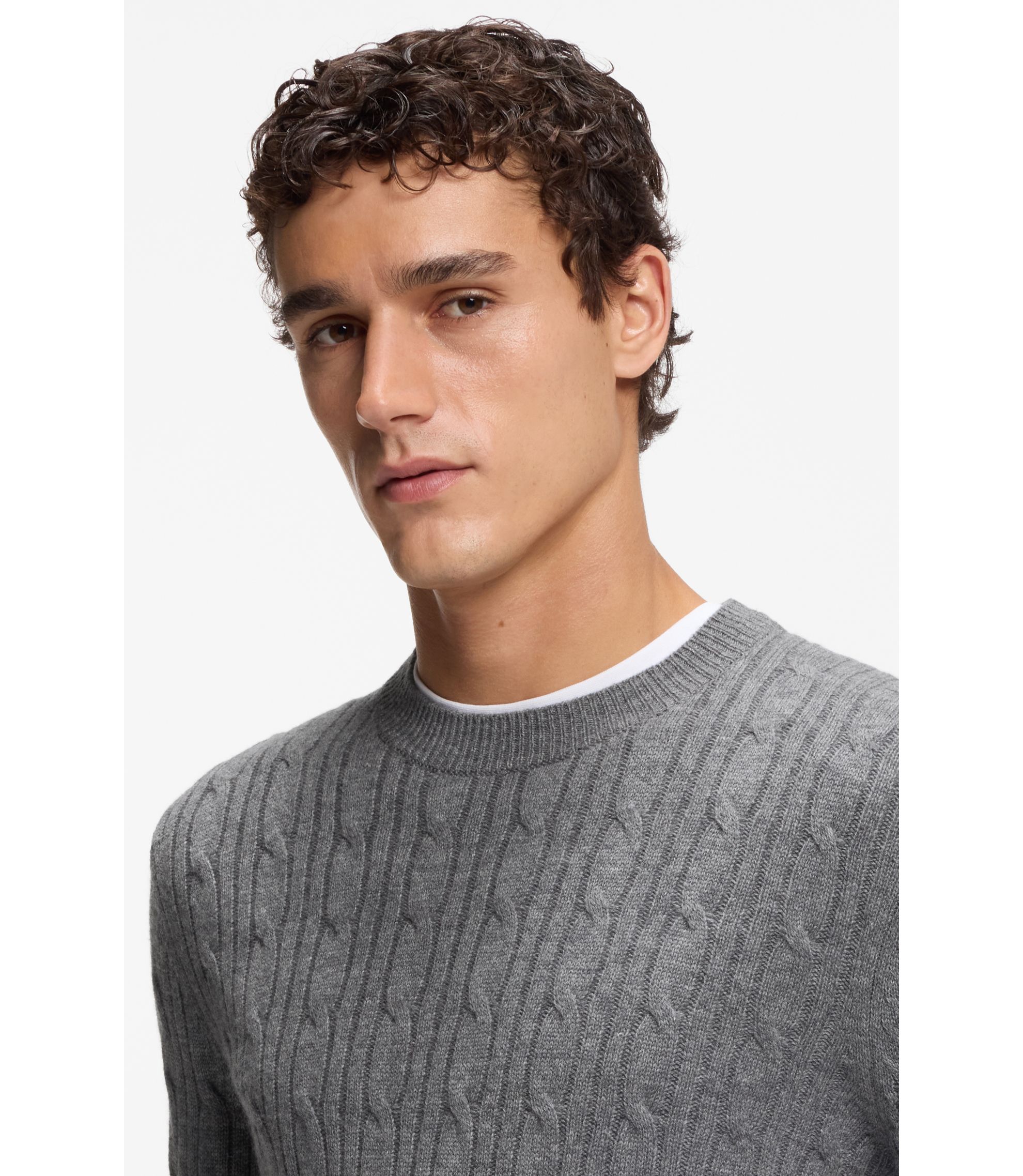 BOSS - ケーブルニットセーター ウール/カシミア - グレー