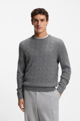 Pull en maille torsad&eacute;e de laine et cachemire, Gris