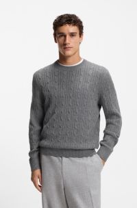 Pullover aus Wolle mit Kaschmir und Zopfmuster, Grau