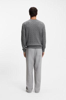 Pull en maille torsad&eacute;e de laine et cachemire, Gris