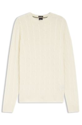Cable-knit sweater in wool and cashmere, Natural