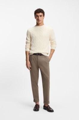 Cable-knit sweater in wool and cashmere, Natural