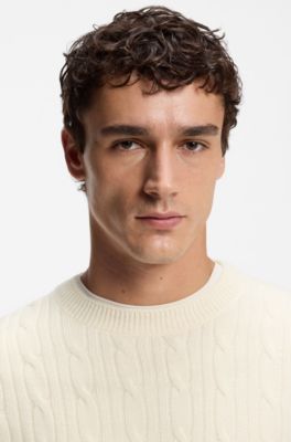 Cable-knit sweater in wool and cashmere, Natural