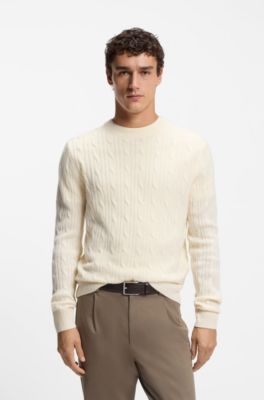 Cable-knit sweater in wool and cashmere, Natural