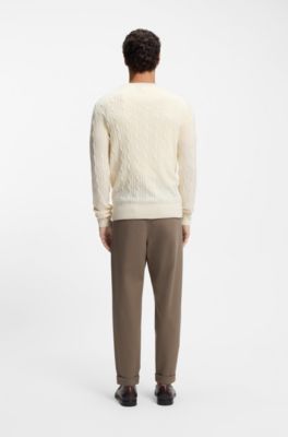 Cable-knit sweater in wool and cashmere, Natural