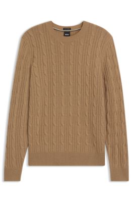 Cable-knit sweater in wool and cashmere, Beige