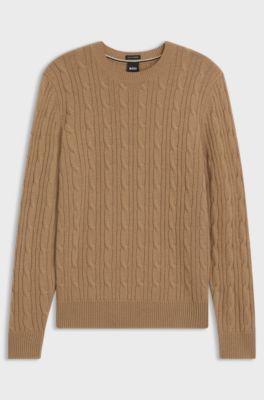 Cable-knit sweater in wool and cashmere, Beige