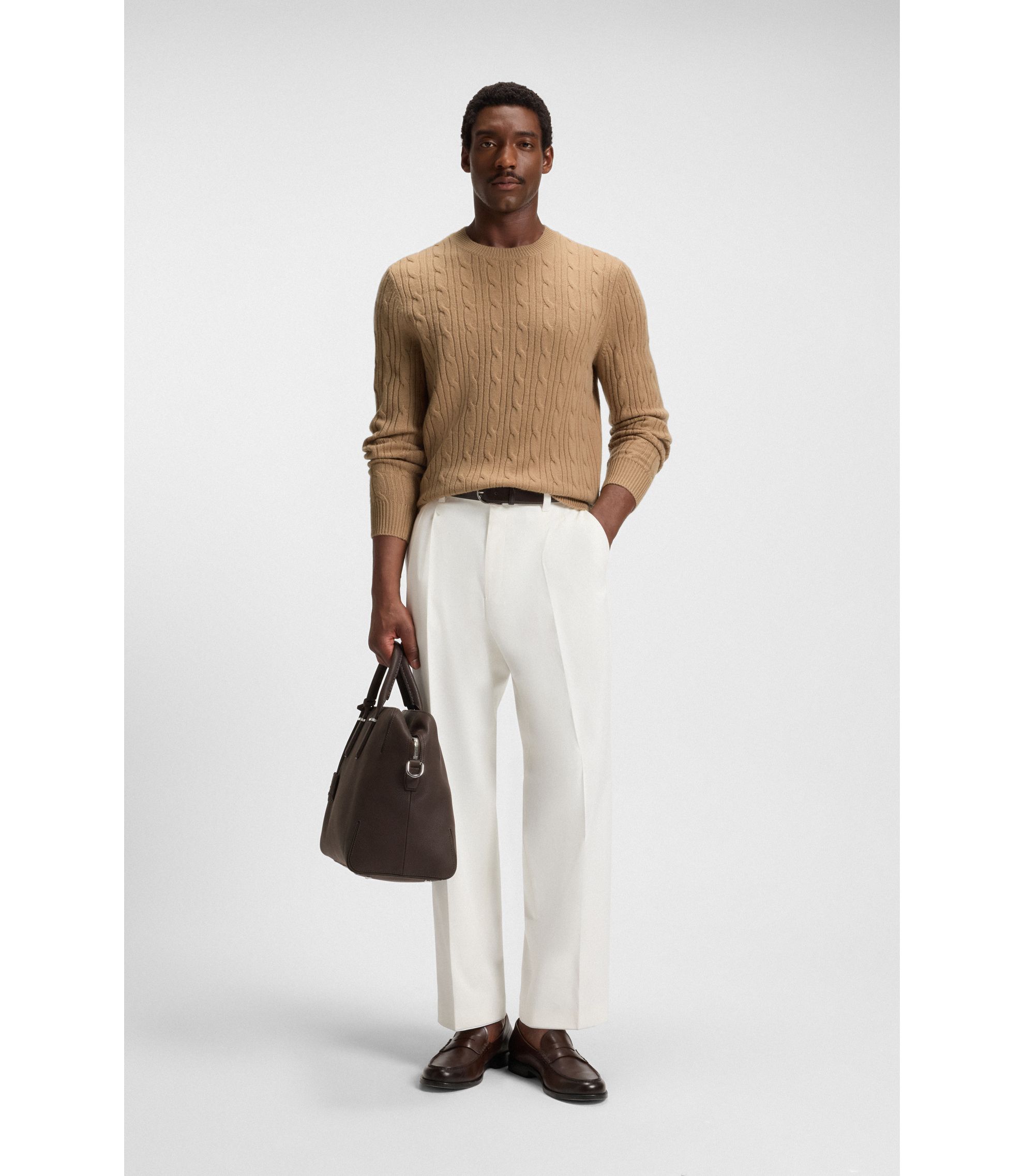 BOSS - ケーブルニットセーター ウール/カシミア - ベージュ