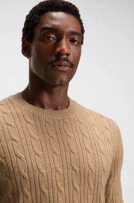 Cable-knit sweater in wool and cashmere, Beige