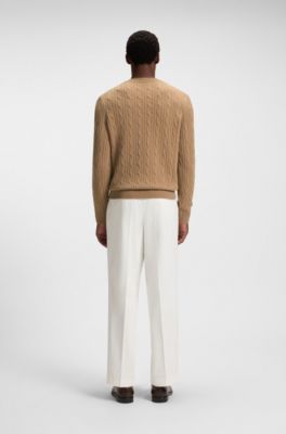 Pullover aus Wolle mit Kaschmir und Zopfmuster, Beige