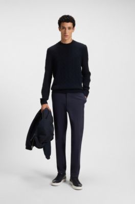 Pull en maille torsad&eacute;e de laine et cachemire, Bleu fonc&eacute;