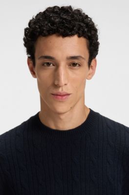 Cable-knit sweater in wool and cashmere, Dark Blue