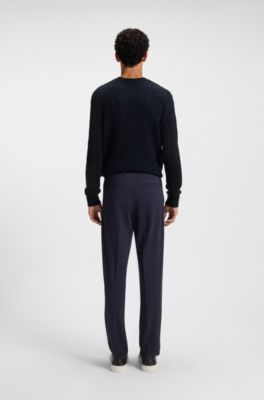 Pull en maille torsad&eacute;e de laine et cachemire, Bleu fonc&eacute;