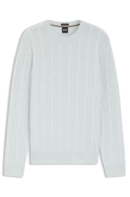 Cable-knit sweater in wool and cashmere, Light Blue