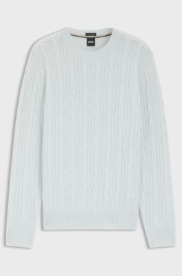 Cable-knit sweater in wool and cashmere, Light Blue