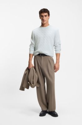Cable-knit sweater in wool and cashmere, Light Blue