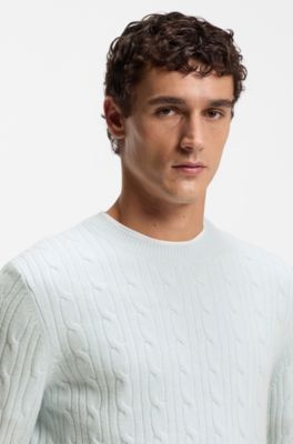 Cable-knit sweater in wool and cashmere, Light Blue