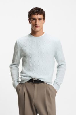 Cable-knit sweater in wool and cashmere, Light Blue