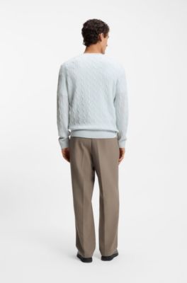 Cable-knit sweater in wool and cashmere, Light Blue