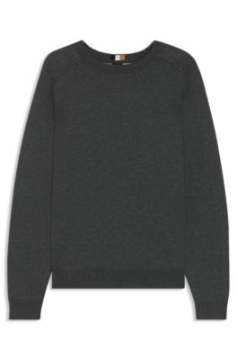 Regular-fit sweater in cotton and virgin wool, Dark Grey