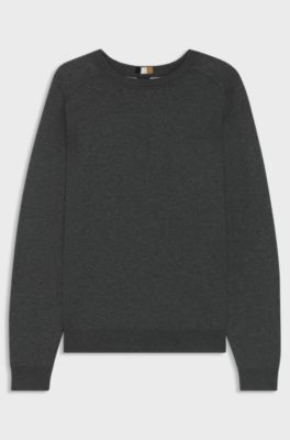 Regular-fit sweater in cotton and virgin wool, Dark Grey
