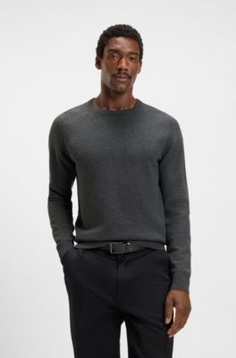Regular-fit sweater in cotton and virgin wool, Dark Grey