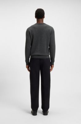Regular-fit sweater in cotton and virgin wool, Dark Grey