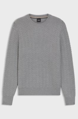 Maglione in lana vergine con lavorazione a spina di pesce, Grigio