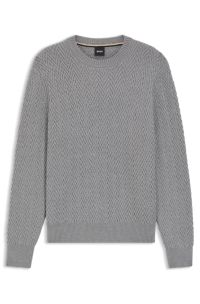 Virgin-wool sweater with herringbone structure, Grey