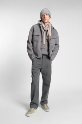 バージンウール セーター ヘリンボーンストラクチャー, グレー