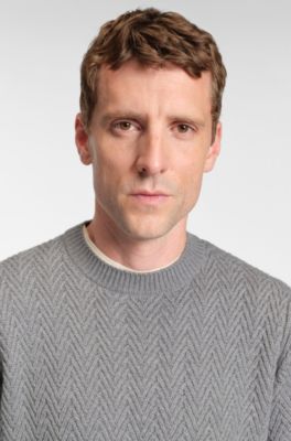 Virgin-wool sweater with herringbone structure, Grey