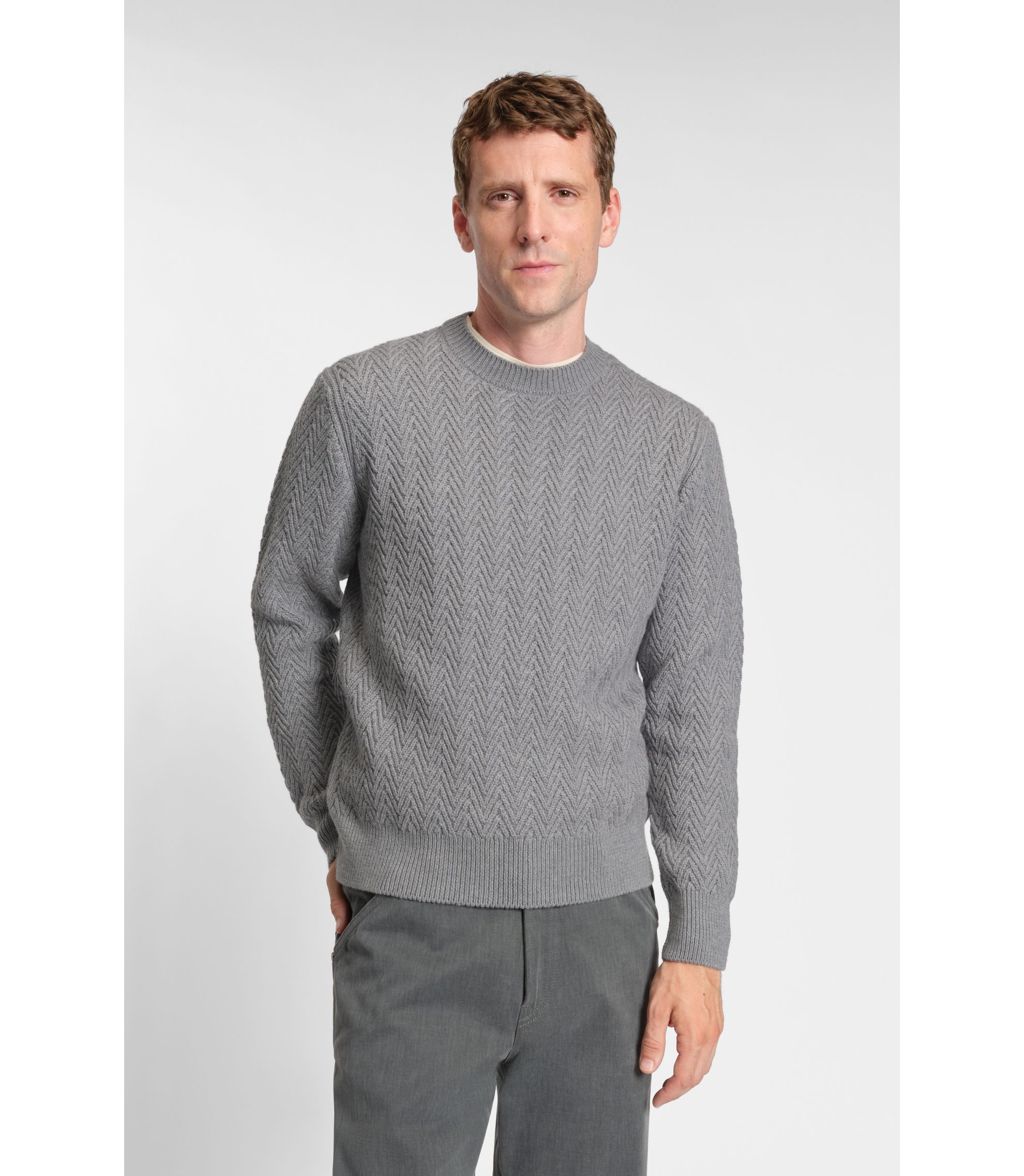 Hugo Boss Pullover aus Schurwolle mit Fischgrät-Struktur