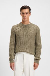 Virgin-wool sweater with herringbone structure, Light Brown