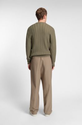 Virgin-wool sweater with herringbone structure, Light Brown